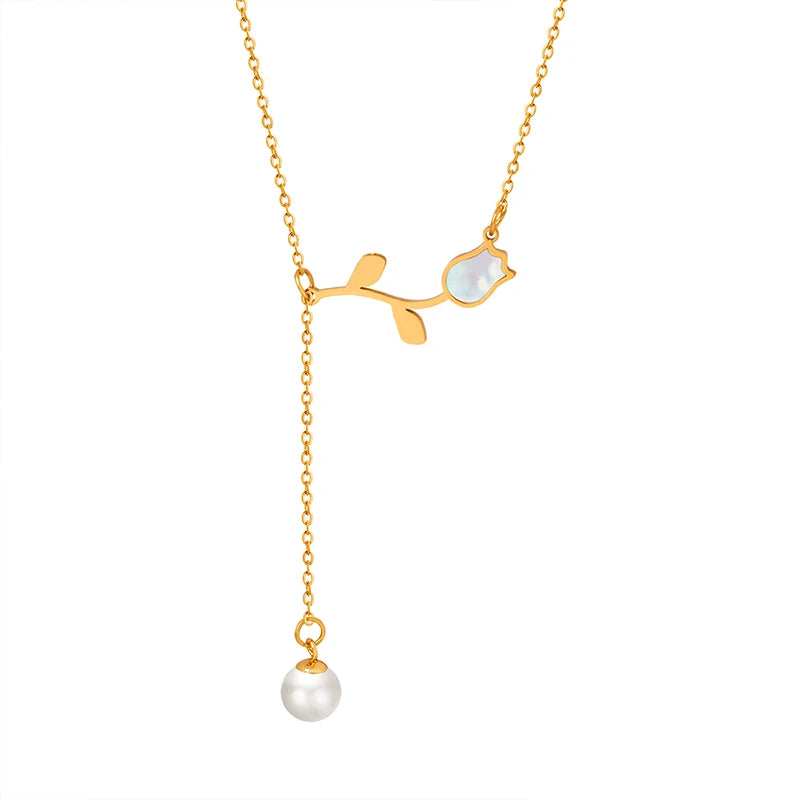 Sliding Clavicle Chain Necklace Rose Forever Necklace Imitation Pearl Gangle Charm Jewelry Wholesale Manufacturer