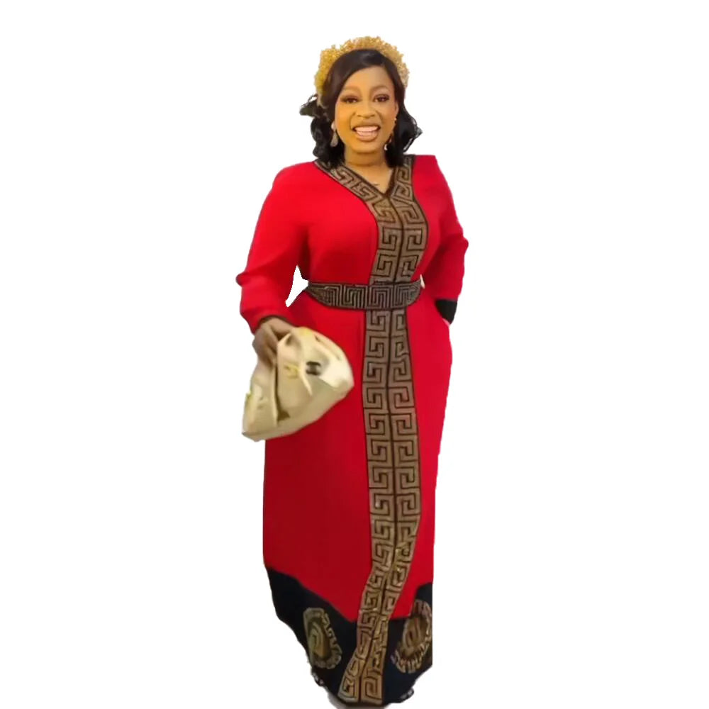 Good Quality China Plus Size Summer Women's African Kanga Clothing Party Rhinestone V-neck Dresses