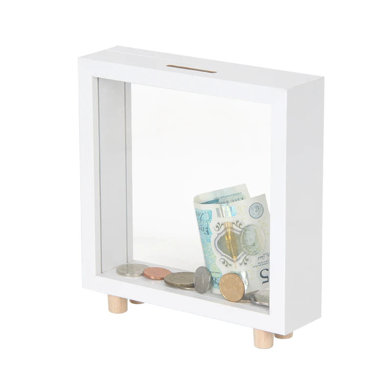 Glass  Fund Decorative Savings Box Wooden Piggy Bank Wedding Wooden Bank Coin Piggy Bank Gift Box