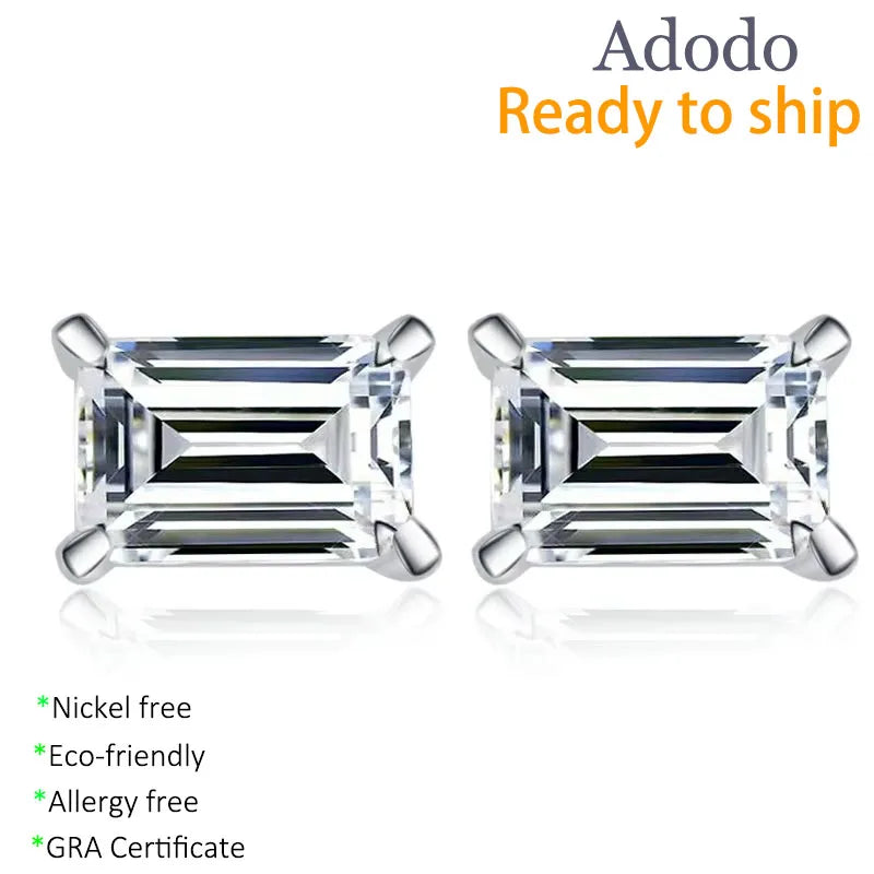 Factory Wholesale S925 Sterling Silver Emerald Cut VVS D Color Moissanite Fine Stud Earrings Jewelry for Women