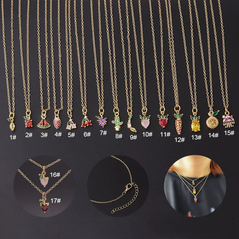 Trendy Fruits 18K Gold Plated Small Pendant Necklaces with Link Chain for Women-Anniversary Everyday Jewelry