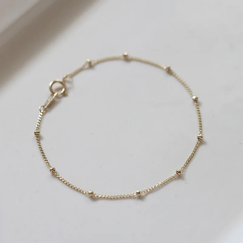 Trendy 925 Sterling Silver 14k Gold Plated Bead Chain Charm Bracelet for Women Minimalist Accessories