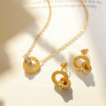 Gold  Roman Number Double Ring Zircon Diamond Necklace Earrings Set Double Hoop Earring Necklace Stainless Steel Jewelry Set