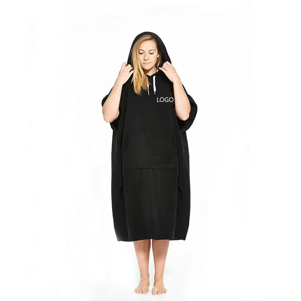 Custom Organic Cotton Summer Beach Swim Quick-Dry Soft Surf Poncho Towel Hooded with Big Pocket Home Use