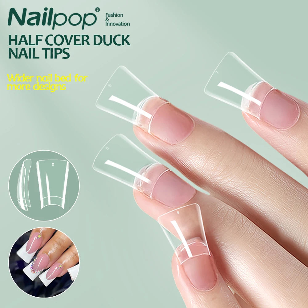 Nailpop 120PCS Duck Shape Half Cover Short Acrylic Professional Curved False Nails Extension Tips Professional Press-on Nail Art