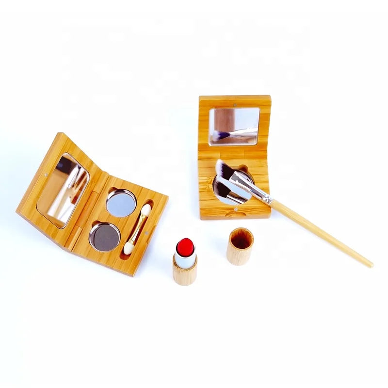 Custom Nature Empty Bamboo Material Square Shape Makeup Blush Palette Eyeshadow Palette Packaging With Mirror