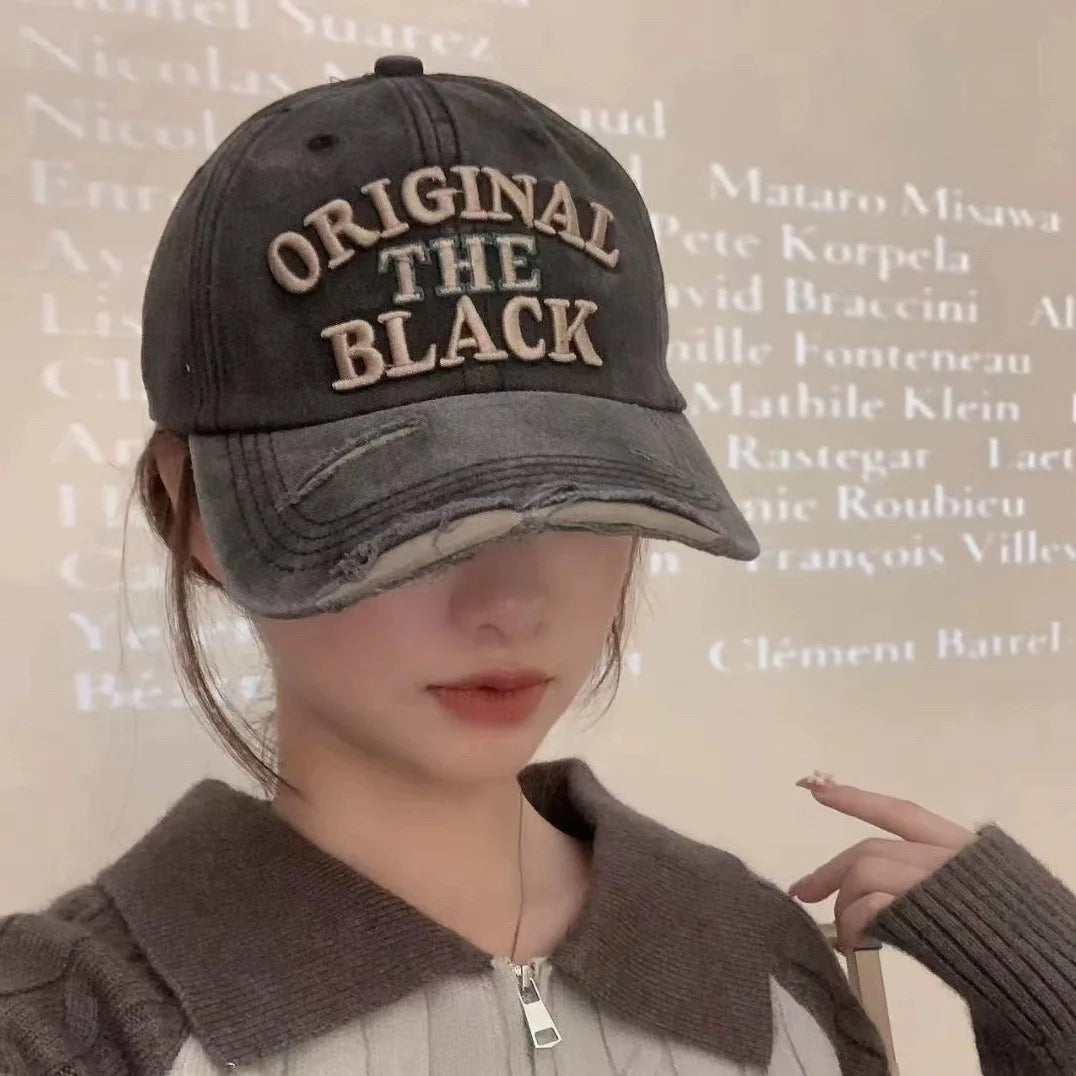 Unstructured Vintage Washed Baseball Cap 3D Embroidery with Big Brim American-Style Dad Cap for Men and Women