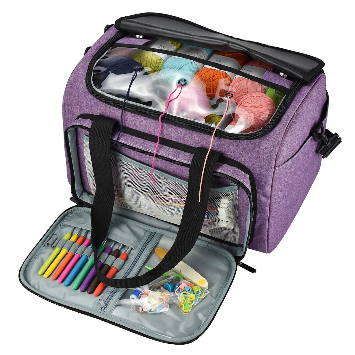 Custom Wholesale Large Oxford Fabric Knitting Yarn Storage Bag with Shoulder Strap for Organizing Knitting Needles Living Room
