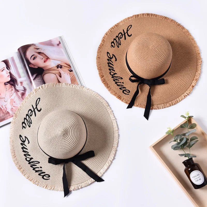 Wholesale Fashion Custom Embroidery Logo Sun Protection Paper Foldable Big Floppy Visor Hats for Women Casual Travel