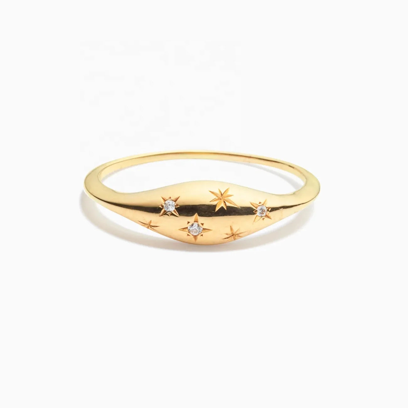 LOZRUNVE 925 Sterling Silver Starburst Dome Signet Ring Women 18k Gold