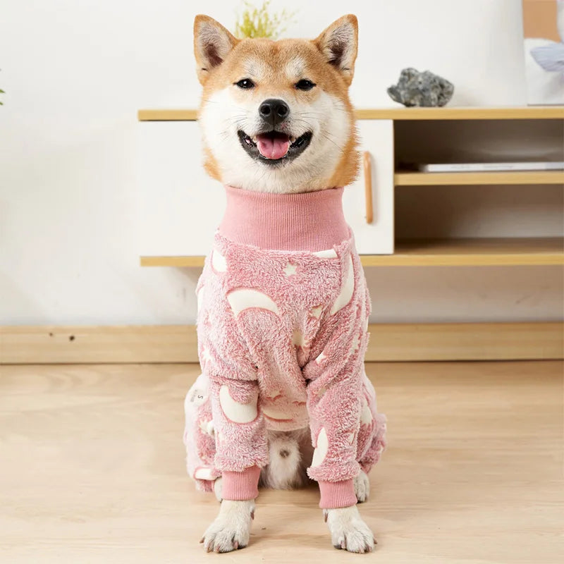 Flannel Dog Pajamas Jumpsuit Bone Moon Pattern Warm Jumpsuits Coat Dog Clothes for Small Medium Large Dogs