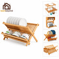 Bamboo Dish Rack Foldable Dish Drying Rack Collapsible Dish Drainer Wooden Plate Rack MegaBDM