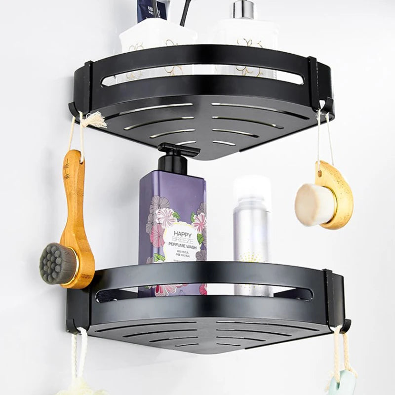 Wall-Mounted  Black Bathroom Storage Rack Tripod Shelves Shower Caddy Bathroom Shower Corner Shelf
