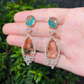 Stunning Luxury Big Water Drop Champagne Cubic Zirconia Crystal Long Earrings for Women Chic Designer Jewelry Gold Plated