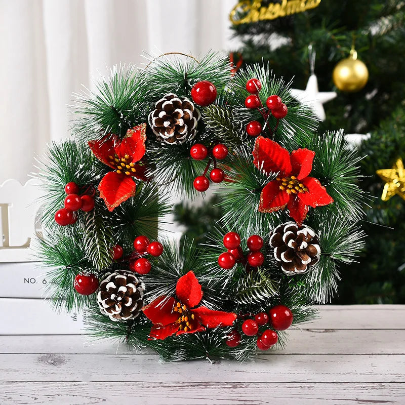 Christmas Bar Disco Outdoor PVC Garland Decoration Three Red Flower Large Wreath
