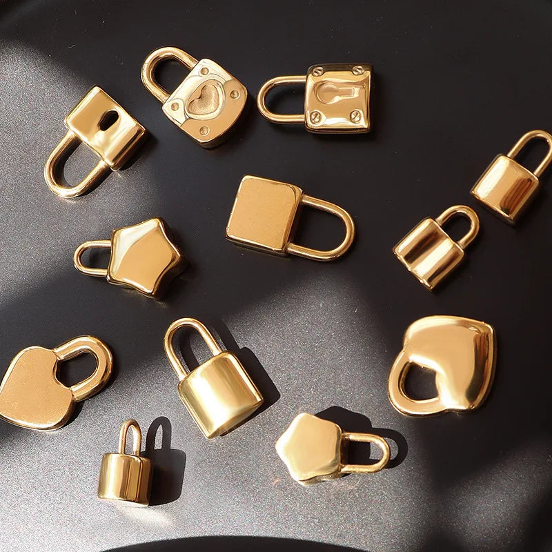 Factory Stainless Steel Animal Lock Charms Pendants Children's Lover Wholesale 18K Gold Plated Lock Pendant DIY Necklace