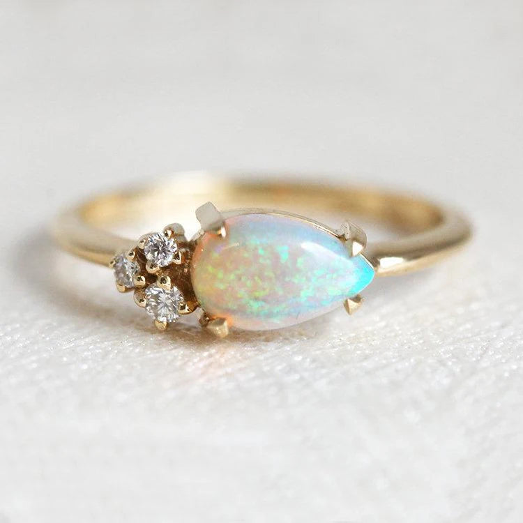 18k Gold Plated Opal Jewelry Ring Dainty 925 Sterling Silver Vintage Opal Engagement Diamond Ring