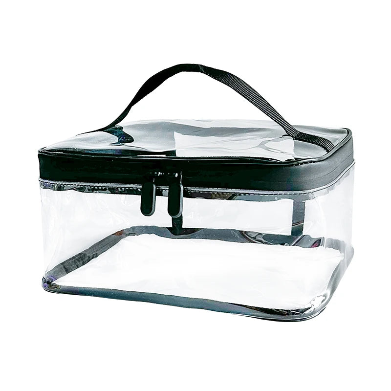 Wholesale TSA Approved Waterproof Transparent PVC Cosmetic Bag - Clear Travel Wash Organizer with Black Handle for Dormitory