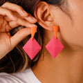 Korean Simple Design Fashion Geometric Triangle Rhombus Painted Rose Red Women Girls Earrings
