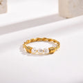 Chic Earring Stainless Steel Pvd Gold Plated Relief Fidget Imitation Pearl Rope Screw Twisted Ring for Women Wedding Gifts