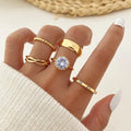 VKME 5PCS White Zircon Gold Plated Butterfly Ring Set for Women Jewelry Wholesale