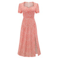 Custom Casual Midi Dress Short Sleeve Puff Sleeve Long a Line Dresses Women's Summer Flower