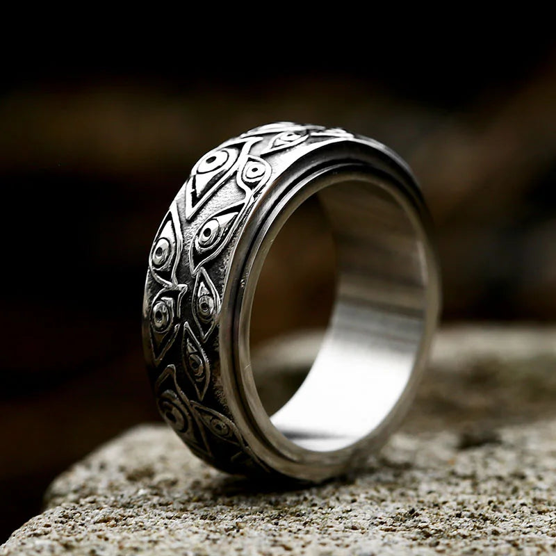 SS8-1009R New Creative Design Stainless Steel Vintage Japanese Mythology Carved Eyes Men's Ring Spinning Ring Unique Jewelry