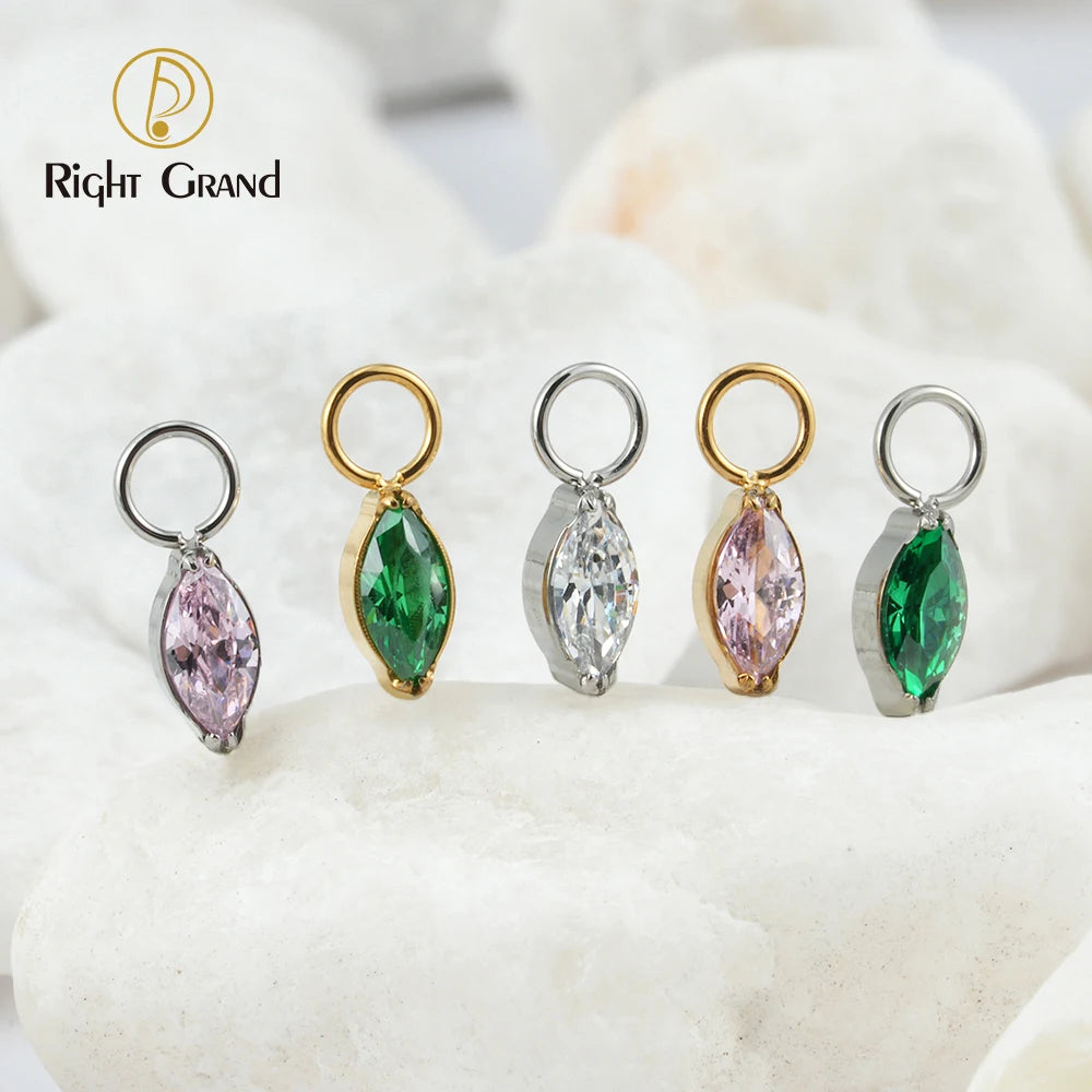 Right Grand ASTM F136 Titanium Cubic Zirconia Marquise Charm for Lobe Hoop Huggie Earrings