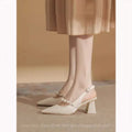 French Beautiful Spring and Summer High Heels Women's Thick Heels Cheongsam Pointed Design Niche Pearl Toe Sandals