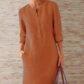 Autumn Large Size Cotton and Linen Dress Long Sleeve Shirt Skirt