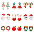 9/12 Pairs Christmas Dangle Earrings Set-Christmas Tree Star Bell Bow Ball Elk Stud Earrings for Women Girls