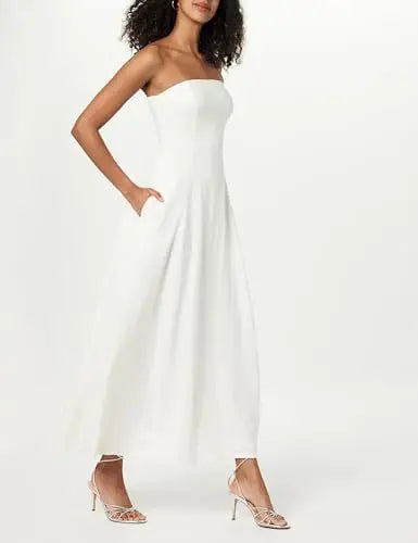 Women's Carlota Strapless Linen Maxi A-Line Dress Floor-Length Party Chiffon Anti-Static Natural Waist Drop for Summer Style