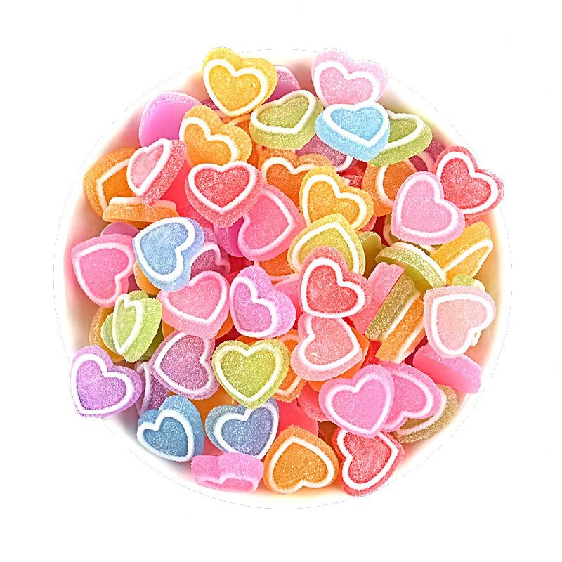 Resin Heart Candy Sugar Flat Back Resin Charms Cabochon for Slime Filler Kid DIY Mobile Phone Hairclip Keychain Decoration Craft