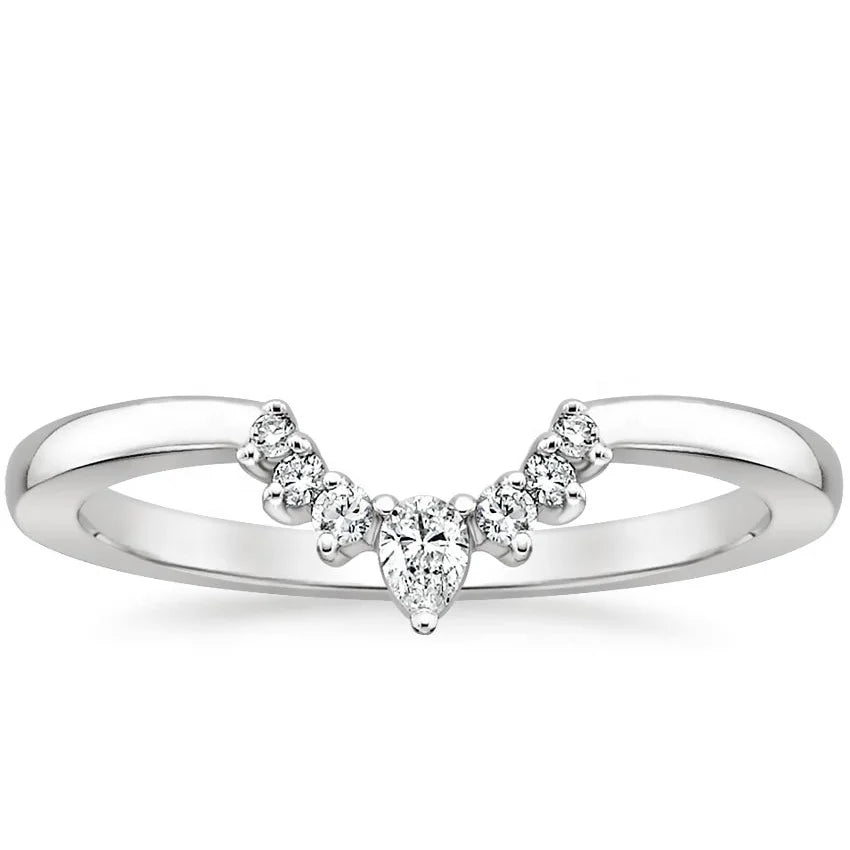 Elegant 10K White Gold Claw Setting Single Row Small Ring Bands Petite Round and Pear Moissanite Diamond Ring Anniversary Ban