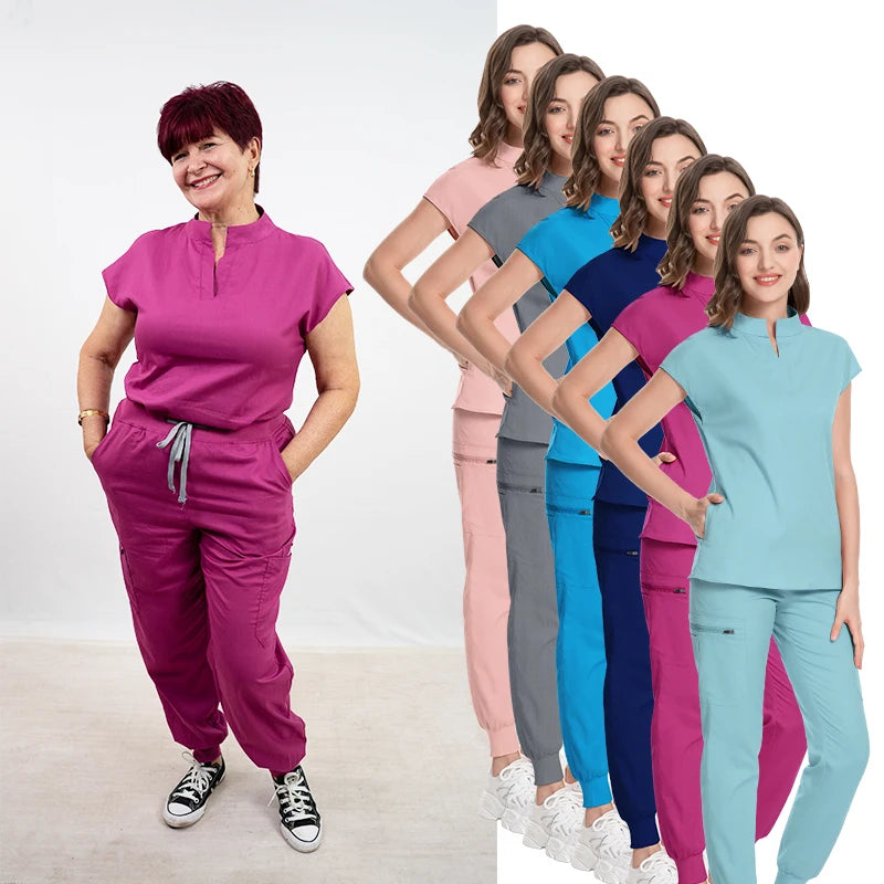 Niaahinn Private Label Custom Jogger Medical Scrub Sets Mandarin Neck Nursing Uniform Suit for Women Nurses Wholesale Scrubs