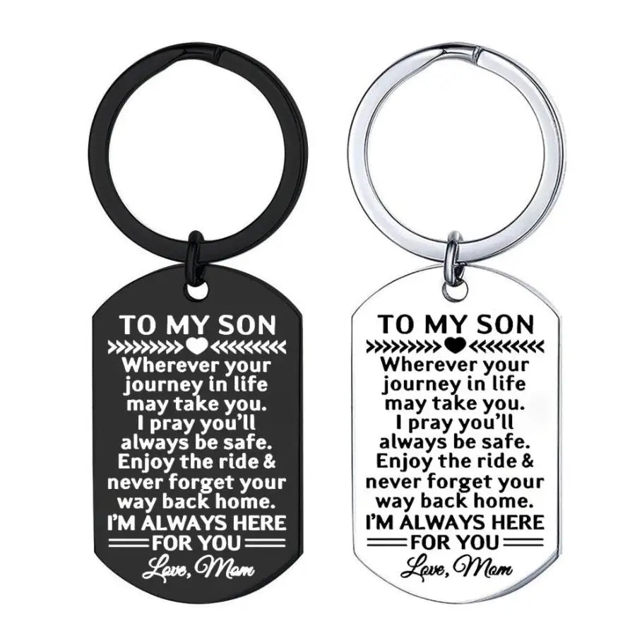 Gift From Mom to My Son I Love You Keychain for Him Boys Men Inspirational Engraved Pendant Keyring Tags Present Birthday