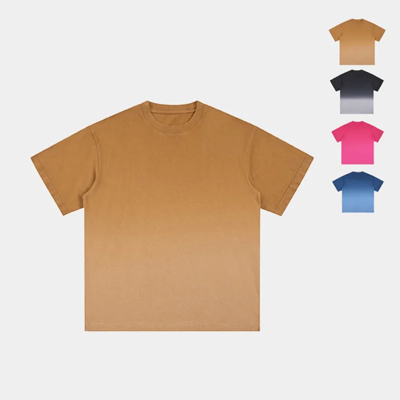 Oversized Loose Fit Men's T-Shirt Streetwear Basic Tee Tops Garment-Washed with Ombre Dye Short Sleeve