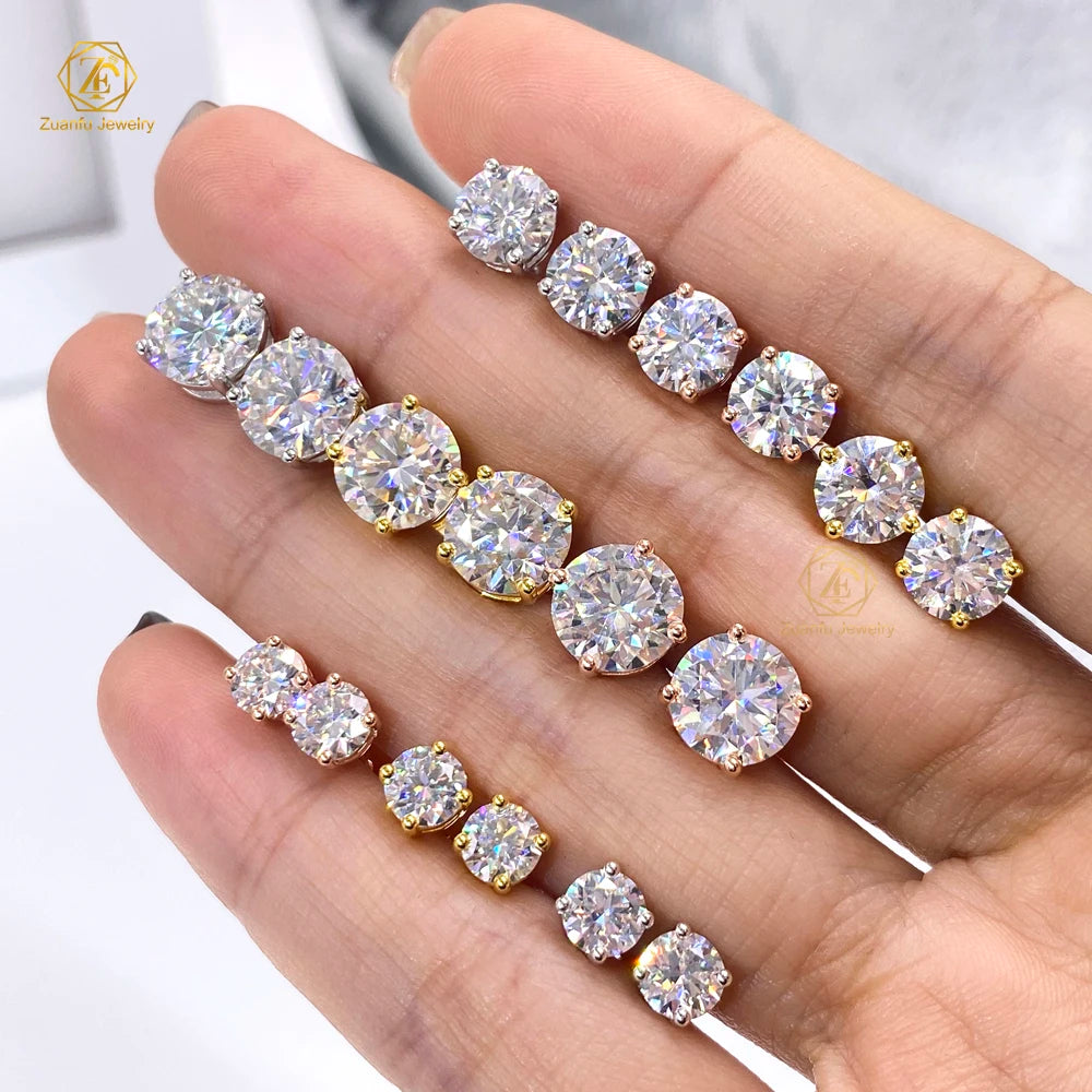 Wholesale Price 1 Carat VVS Diamond Moissanite Earrings D Color 925 Sterling Silver Studs for Men and Women