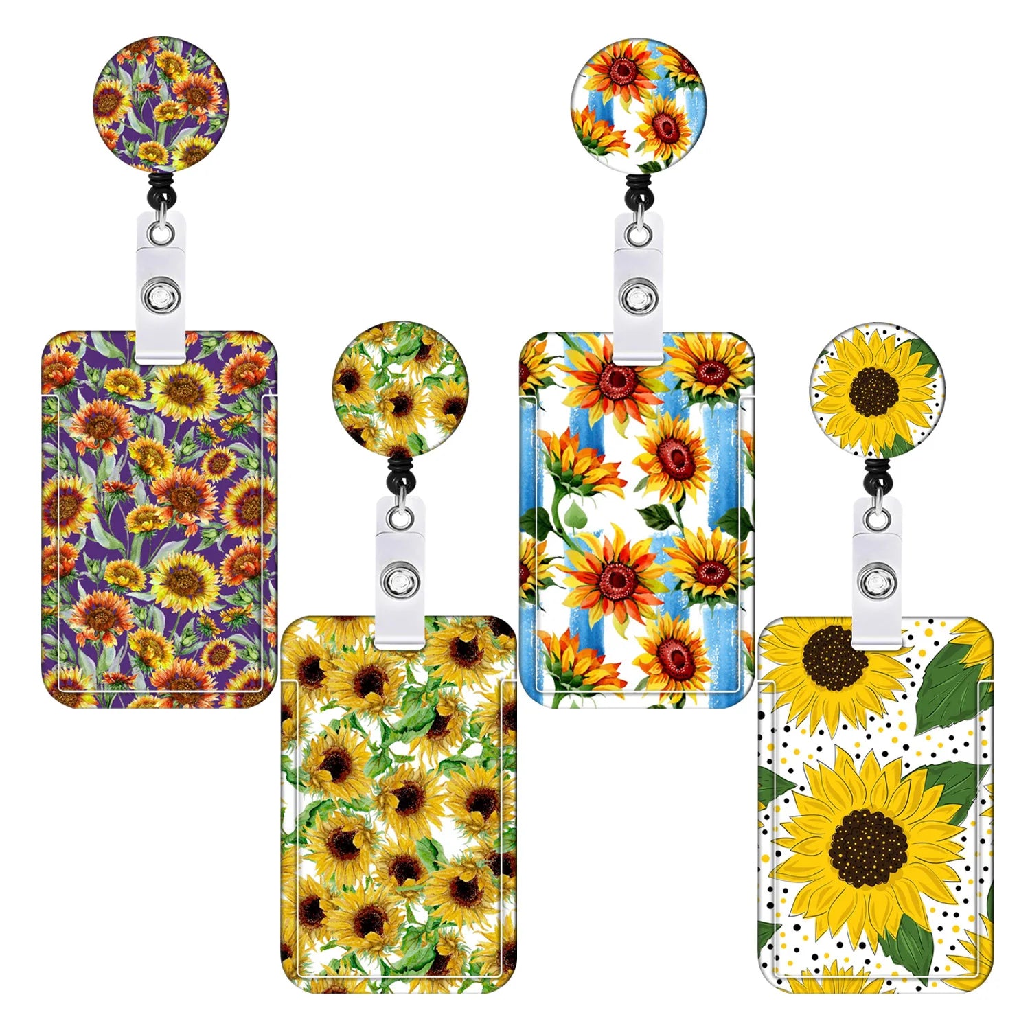 Designer Flower Sublimation Polyester Lanyard Aluminum Alloy ID Card Holder Badges Name Badge Holder