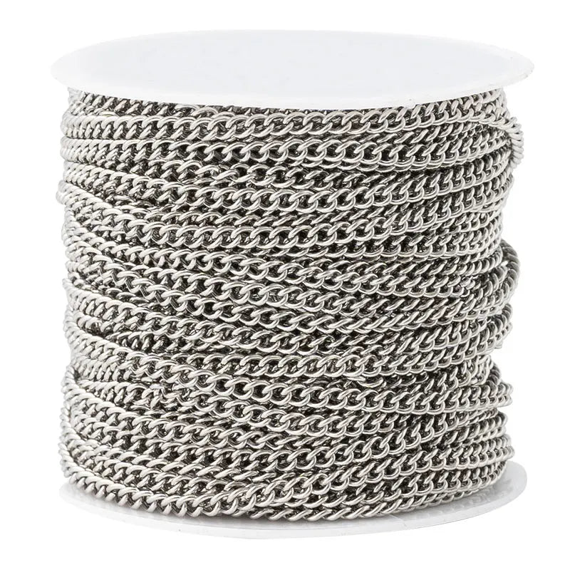 PE435-438 DIY Stainless Steel Cross Chains for Jewelry Making 2mm/2.4mm 10M/20M Per Roll Necklace Bracelet Components