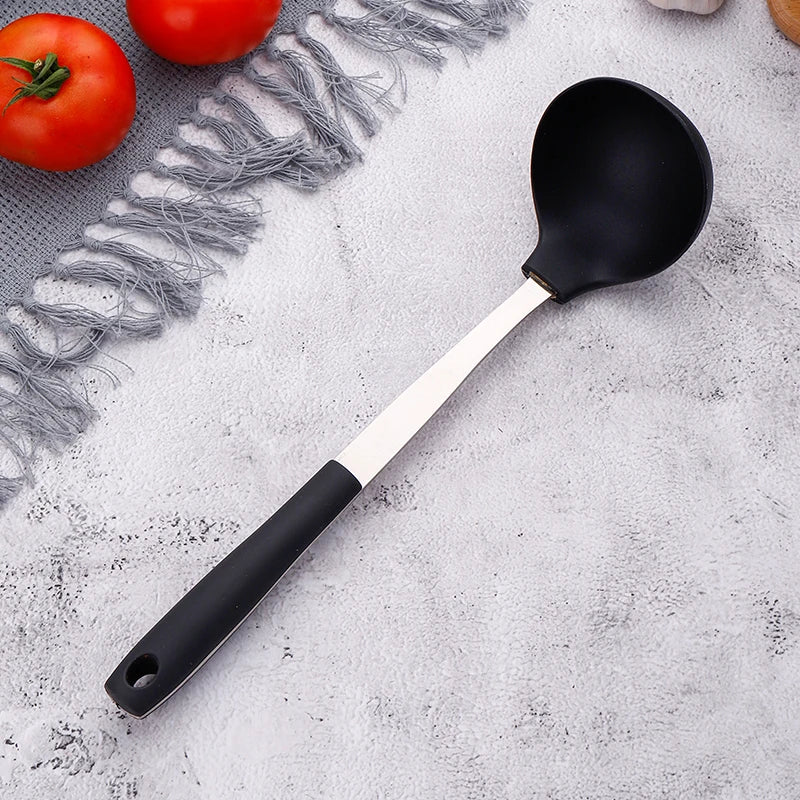 2 Pcs Silicone Spatula Set Stainless Steel Spatula Ladle Scoops Cookware Set Kitchen Utensils for Home and Kitchen Restaurant