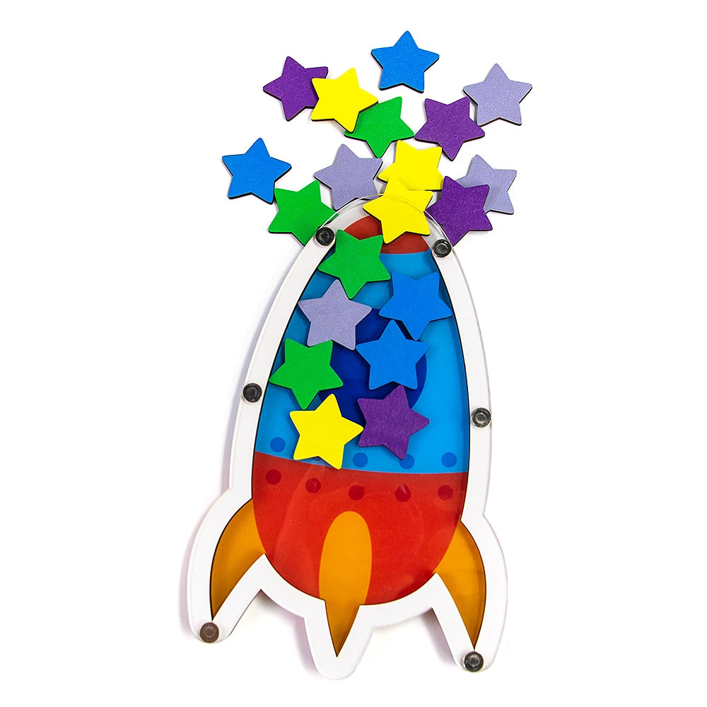 Wood Rocket Behavior Reward Jar for Kids with Colorful Stars to Motivate Kids to Make Good Behaviors
