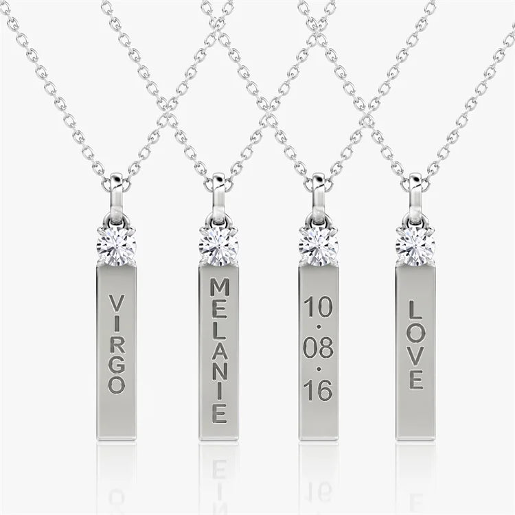 Factory Wholesale Personalized Jewelry 925 Sterling Silver Initial Name Engrave Blank Solitaire bar Pendant Necklace for Women