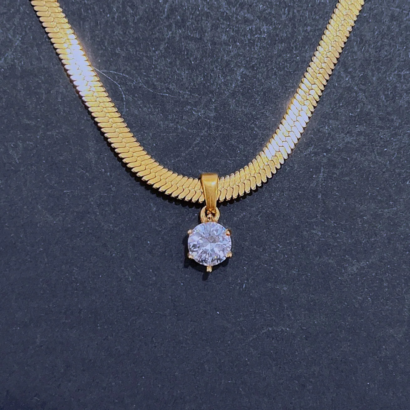 Women Diamond Jewelry Single Round Crystal Stone Fat Snake Chain 18k Gold Colored Cubic Zirconia Herringbone Chain Necklace 4mm