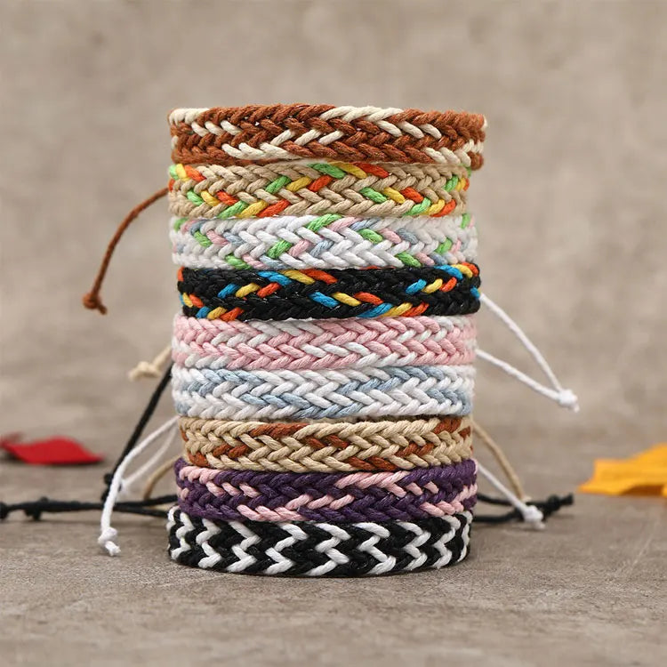 SC Wholesale Handmade Braided Double Layer Couple Bracelets Women Men Summer Waterproof Colorful Surfing Wax String Bracelets