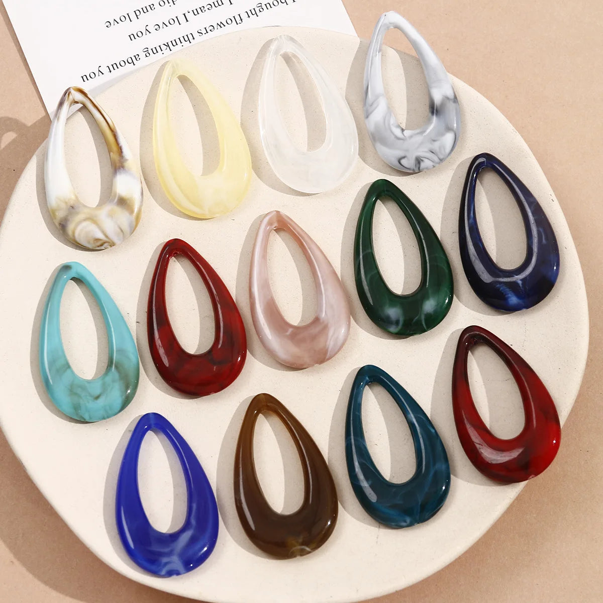 Geometric 45*26mm Irregular Staining Hollow Water Droplet Oval Pendant Charm Colorful Resin Beads for DIY Jewelry Accessories