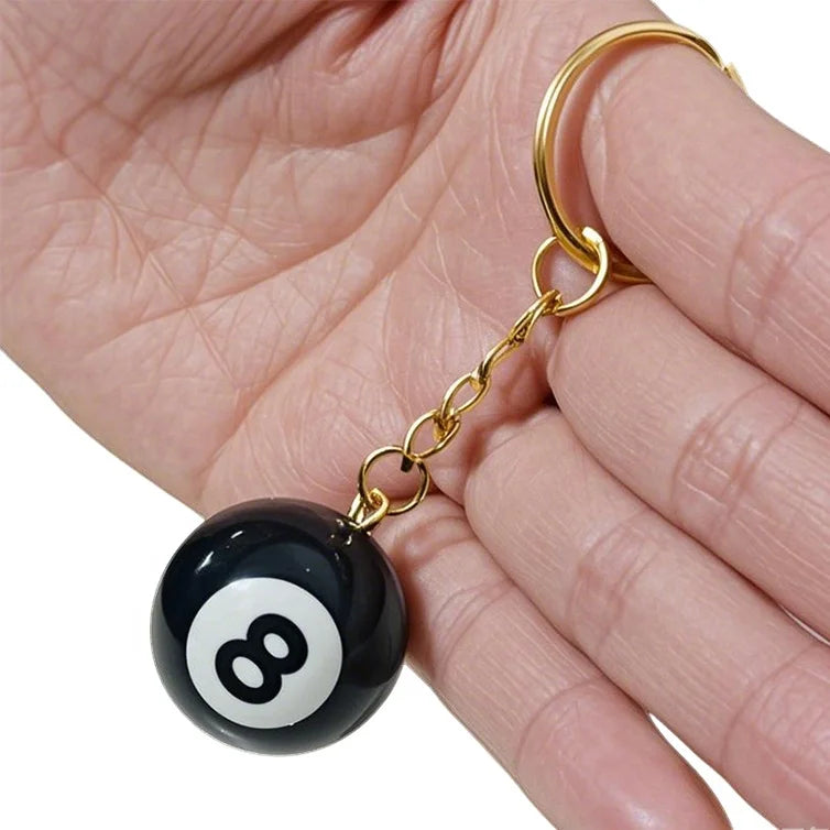 Wholesale Gold Silver Color 2.5cm Billiard Black Magic 8 Ball Keychain for Key