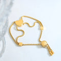 Adjustable Pvd Gold Plated Stainless Steel Sliding Beads Double Layer Peach Heart Charms Small Square Bracelet Women