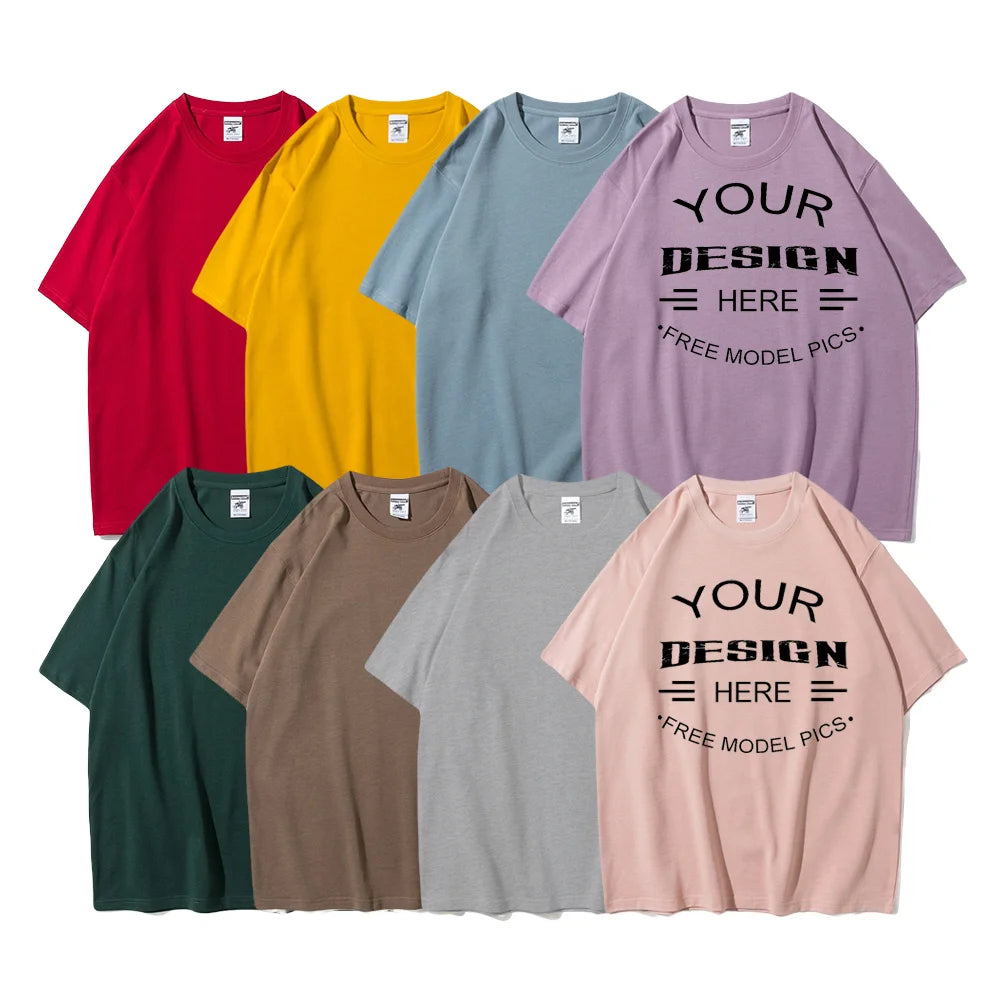 Women's Custom Logo 100% Cotton O-Neck T-shirt DIY Oversized Plus Size Short Shirt USA S-5XL XL Embroidered Knitted Fabric