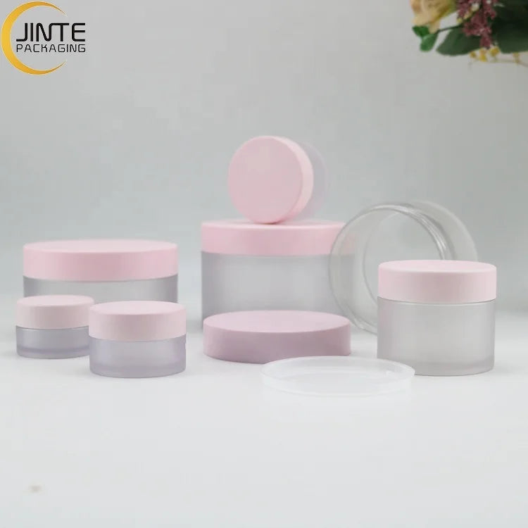 In Stock 0.5oz 1oz 4oz 6oz 8oz Cosmetics Frosted PETG Plastic Cream Jars with Pink Lid for Lip Balm Body Scrub Butter Containers